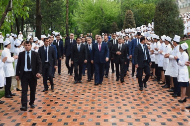 The Founder of Peace and National unity - Leader of the nation, President of Tajikistan his excellency Emomali Rahmon and mayor of Dushanbe Rustami Emomali visited the construction of the main ATSMU educational building